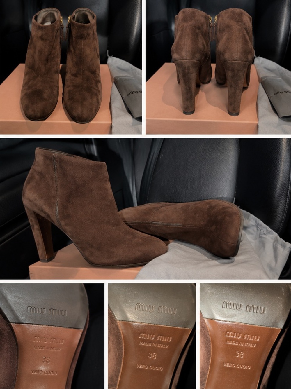 Miu Miu Chocolate Brown Suede Ankle Booties